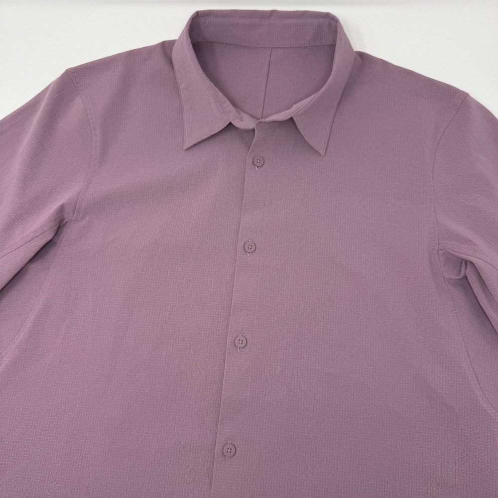 Lululemon Airing Easy Short Sleeve Button Down Shirt Purple Mens Size Medium